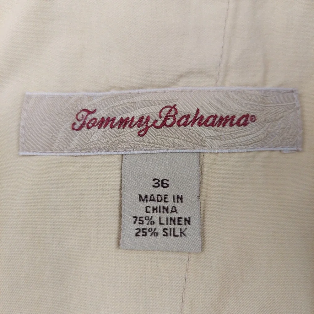 Tommy‎ Bahama Plaid Shorts Mens 36 Blue Tan Linen Silk Blend Flat Front Casual